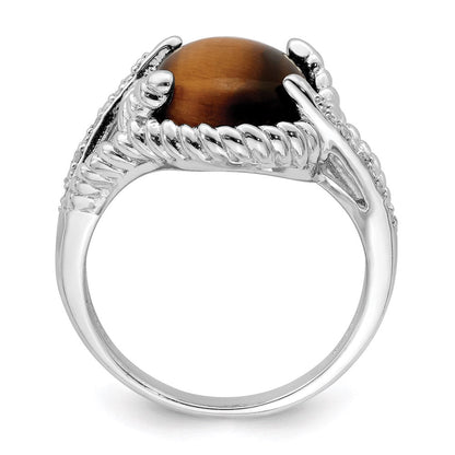 Sterlingsilber Rhodiniert Tigers Auge Quarz und Diamant Ring