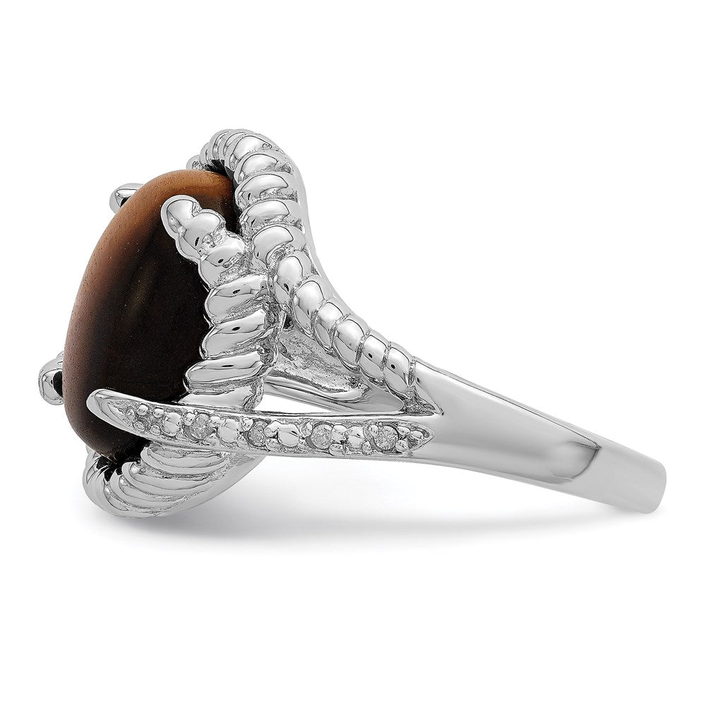 Sterlingsilber Rhodiniert Tigers Auge Quarz und Diamant Ring