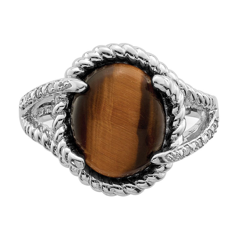 Sterlingsilber Rhodiniert Tigers Auge Quarz und Diamant Ring