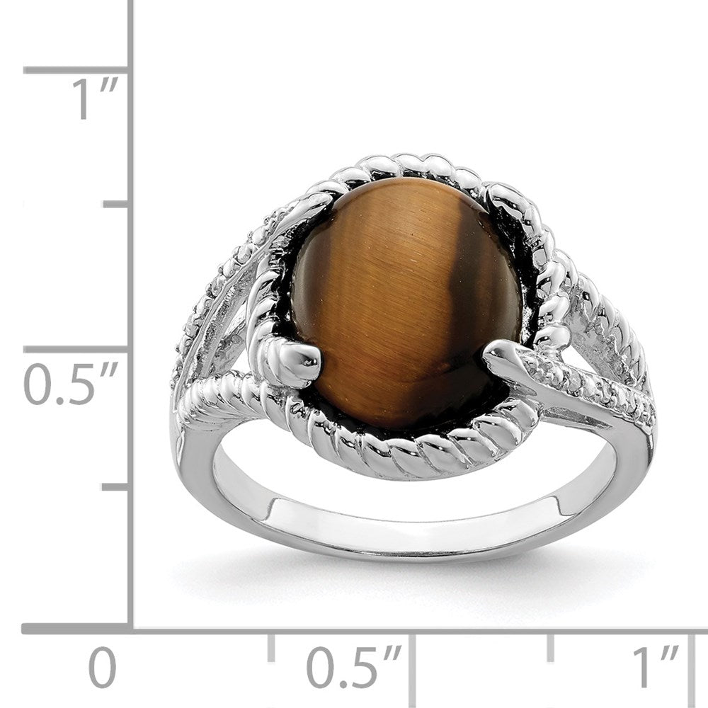 Sterlingsilber Rhodiniert Tigers Auge Quarz und Diamant Ring