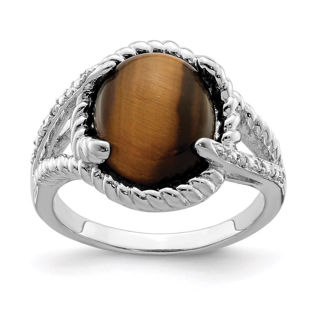 Sterlingsilber Rhodiniert Tigers Auge Quarz und Diamant Ring
