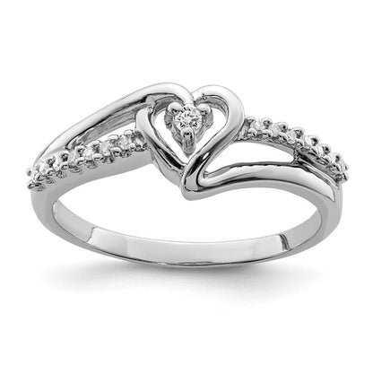 Sterlingsilber Rhodium Diamant Herz Ring (size 8 Nur)