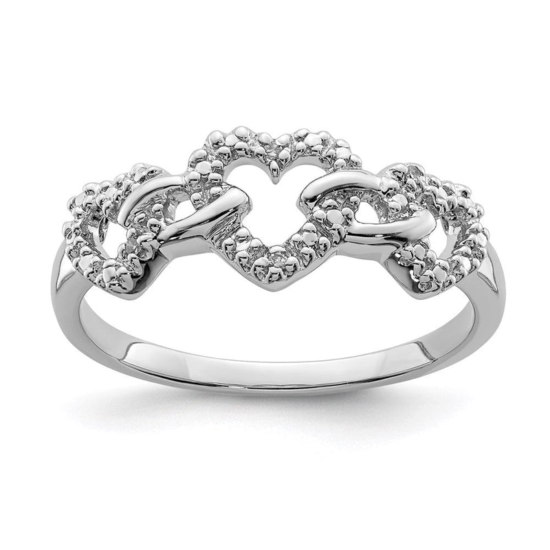 Sterlingsilber Rhodiniert Diamant Dreifach Herz Ring