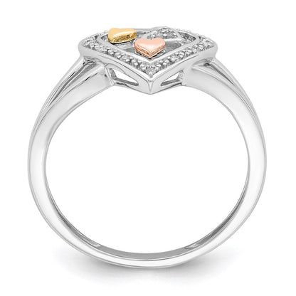 Sterlingsilber Rhodiniert mit Goldfarben & Rose Akzente Diamant Ring