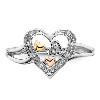 Sterlingsilber Rhodiniert mit Goldfarben & Rose Akzente Diamant Ring