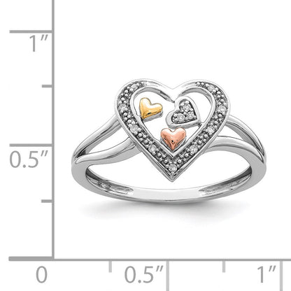 Sterlingsilber Rhodiniert mit Goldfarben & Rose Akzente Diamant Ring