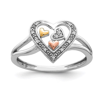 Sterlingsilber Rhodiniert mit Goldfarben & Rose Akzente Diamant Ring