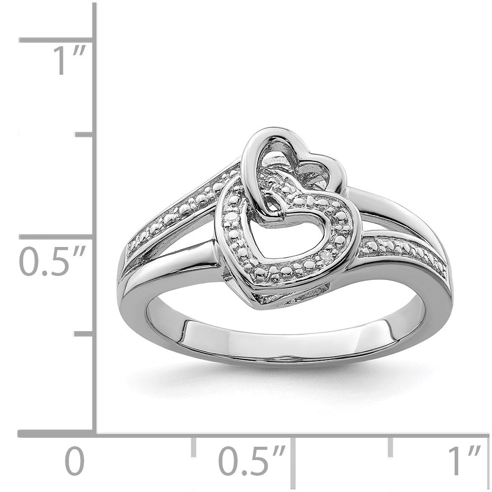 Sterlingsilber Rhodiniert Diamant Doppelt Herz Ring