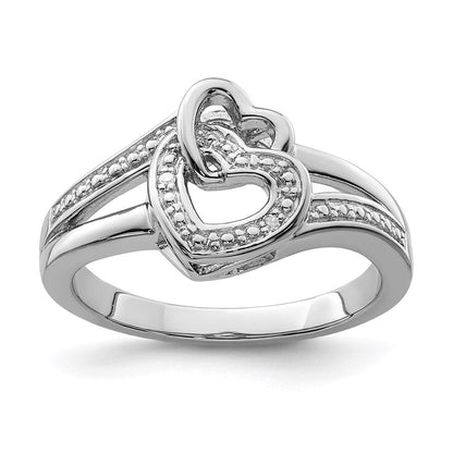 Sterlingsilber Rhodiniert Diamant Doppelt Herz Ring