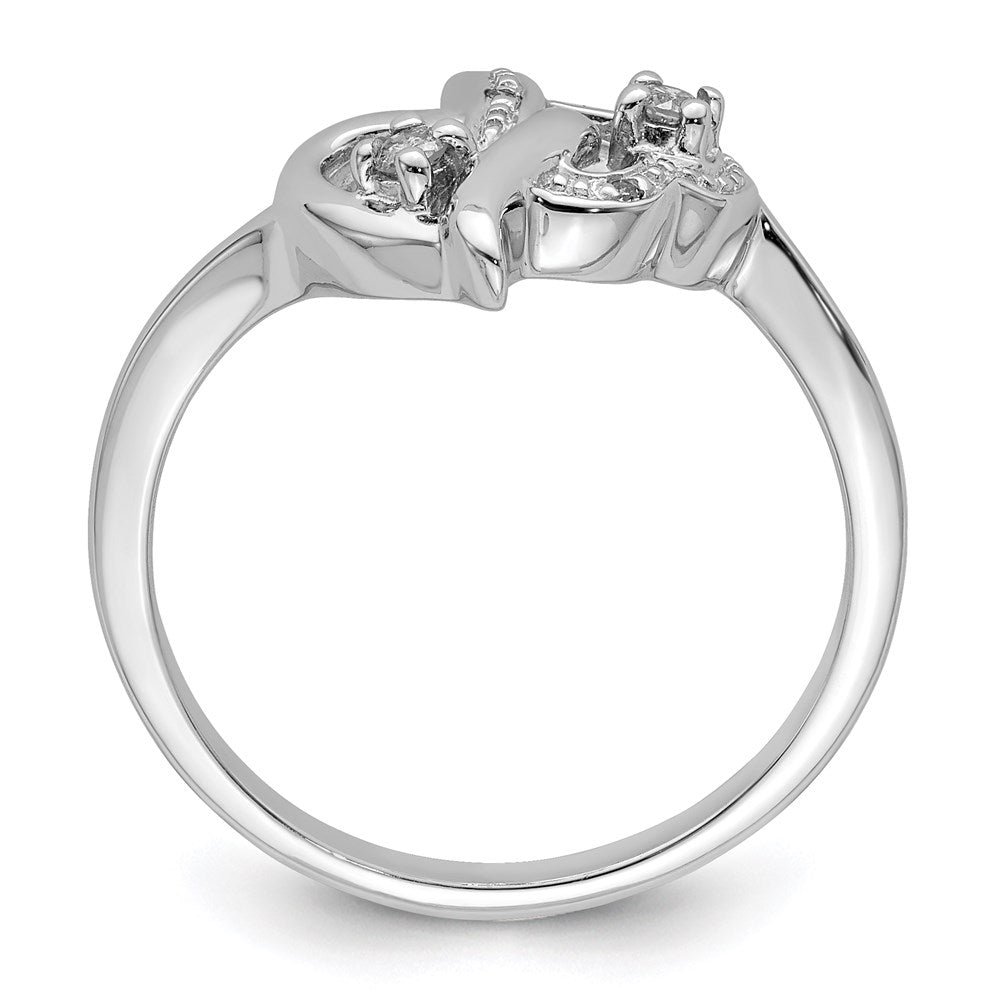 Sterlingsilber Rhodiniert Diamant Doppelt Herz Ring (size 6 Nur)