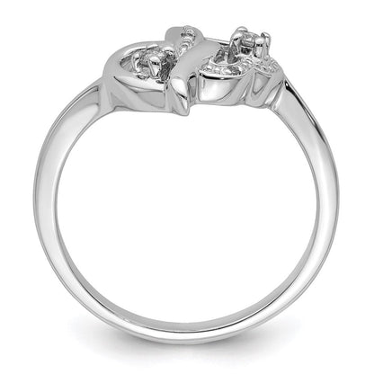 Sterlingsilber Rhodiniert Diamant Doppelt Herz Ring (size 6 Nur)