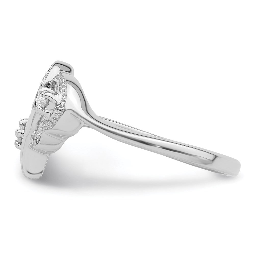 Sterlingsilber Rhodiniert Diamant Doppelt Herz Ring (size 6 Nur)