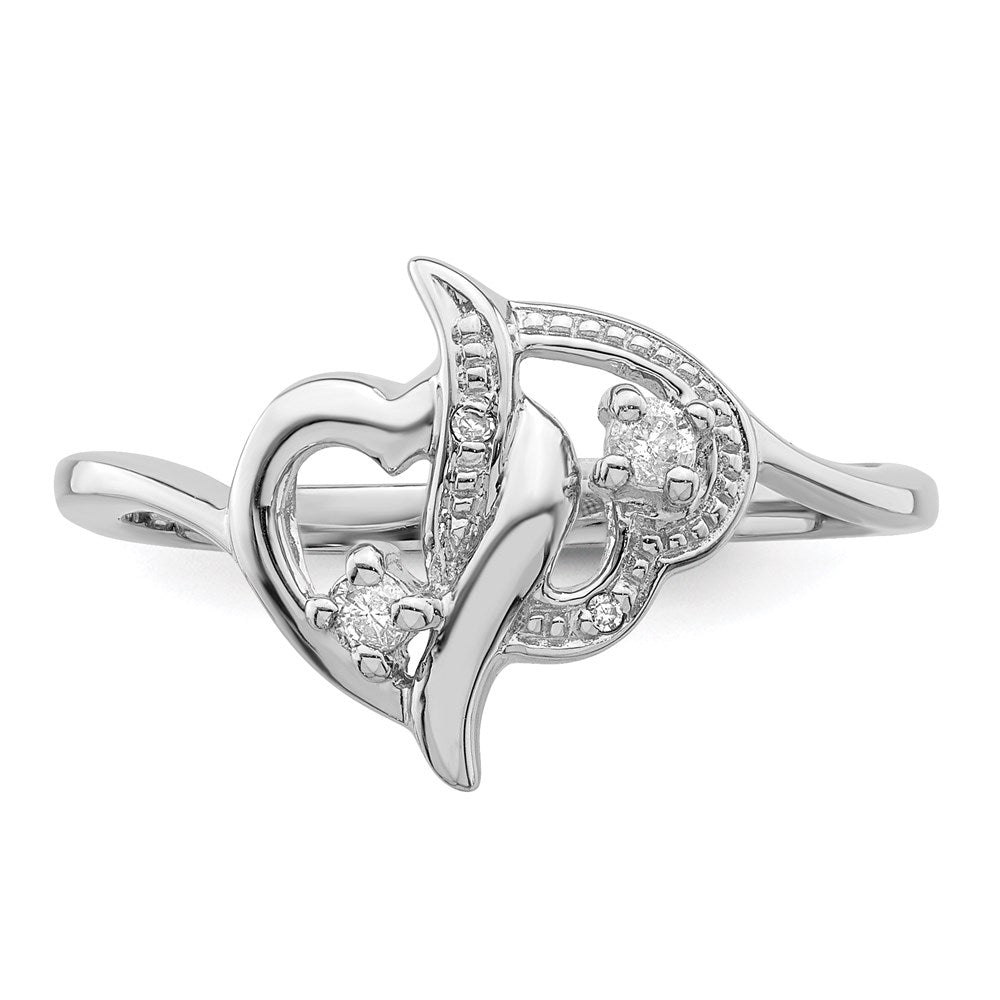 Sterlingsilber Rhodiniert Diamant Doppelt Herz Ring (size 6 Nur)