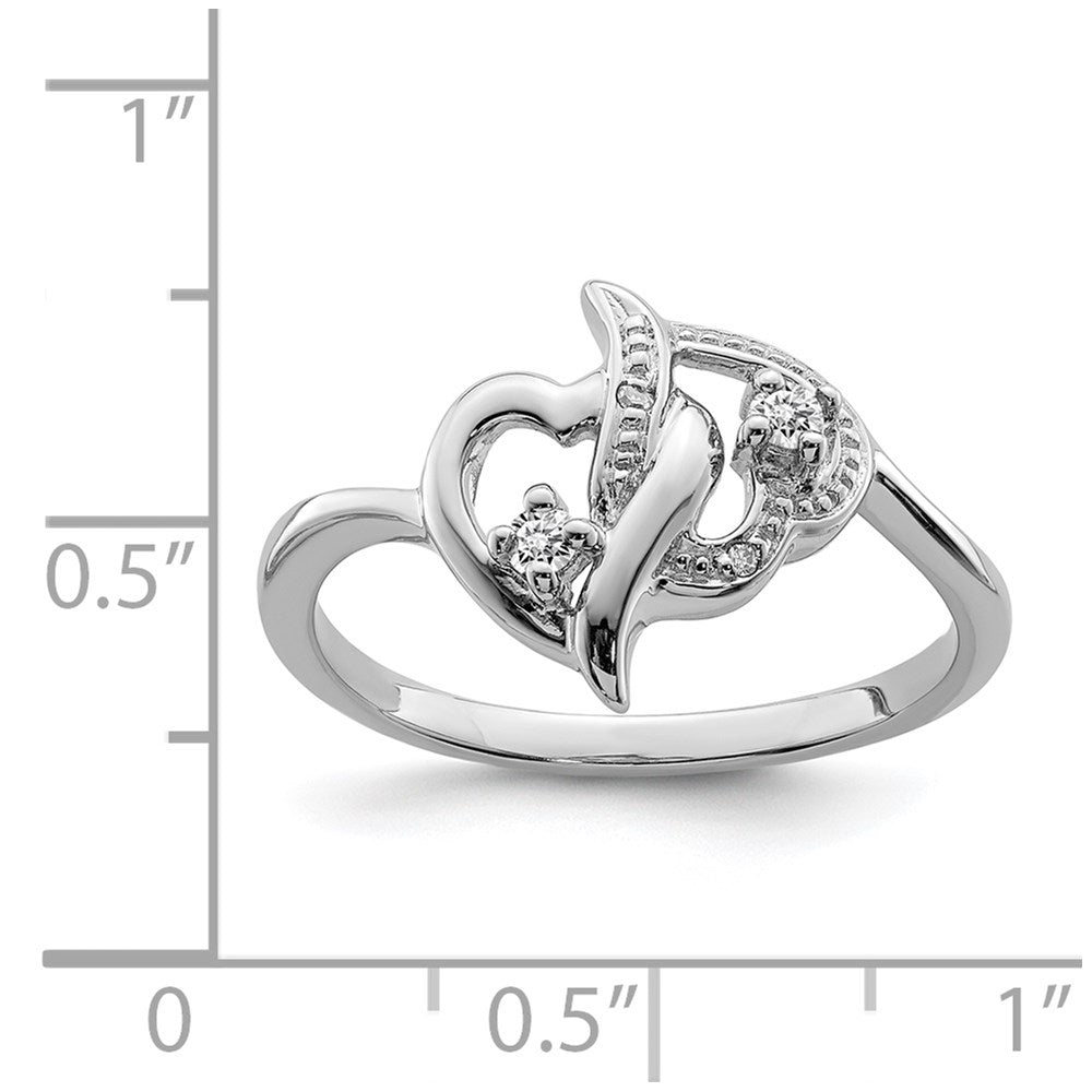 Sterlingsilber Rhodiniert Diamant Doppelt Herz Ring (size 6 Nur)