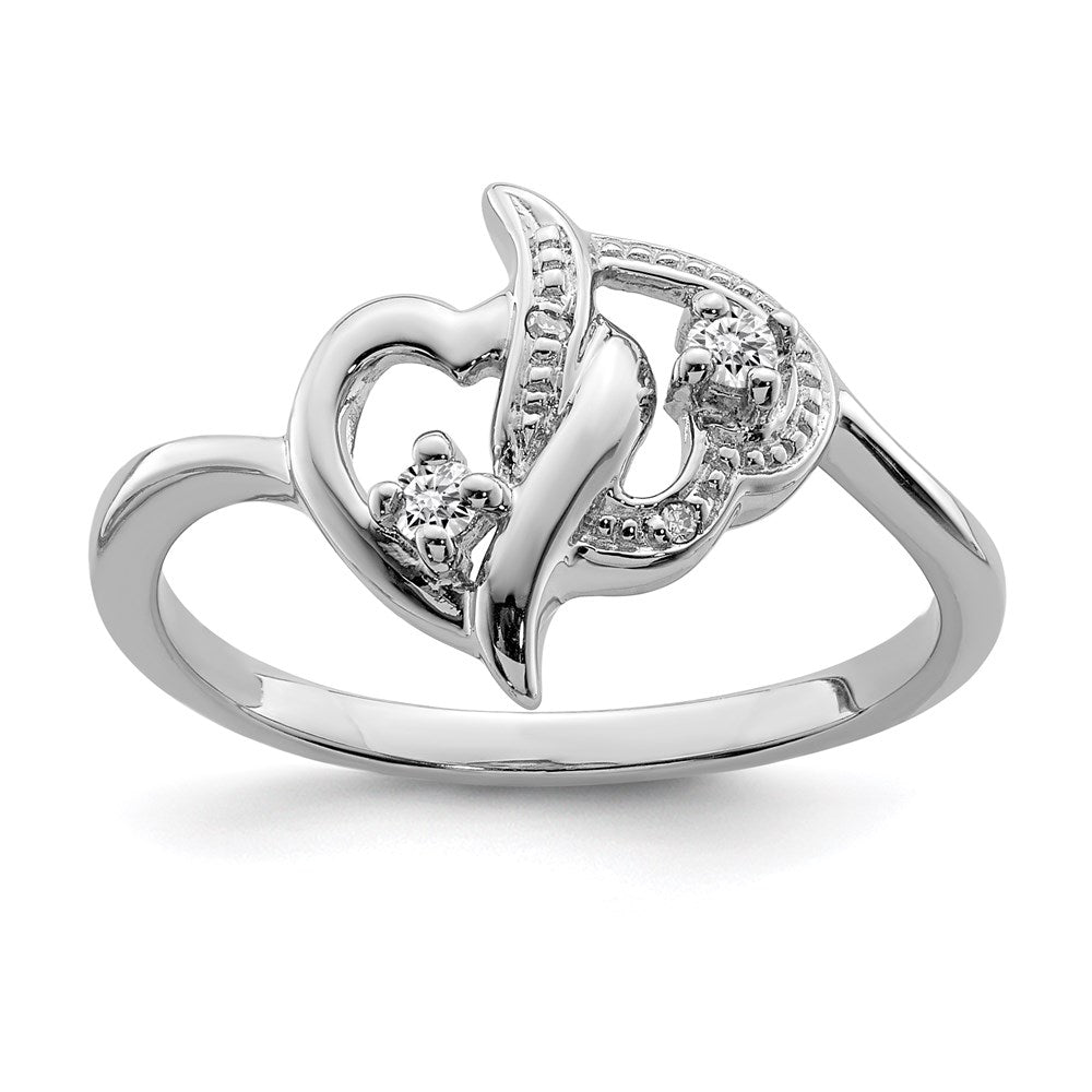 Sterlingsilber Rhodiniert Diamant Doppelt Herz Ring (size 6 Nur)