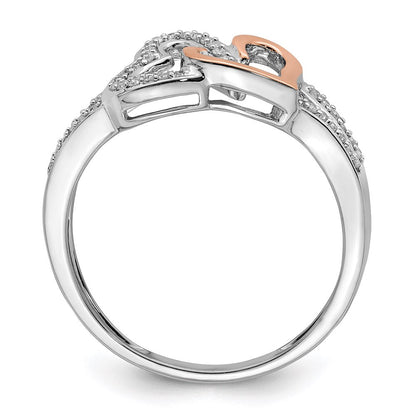 Sterlingsilber Rhodium & 14K Roségold Diamanten Zwei Herz Ring (size 7 Nur)