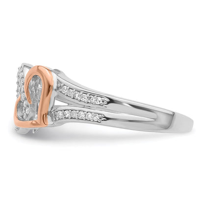 Sterlingsilber Rhodium & 14K Roségold Diamanten Zwei Herz Ring (size 7 Nur)