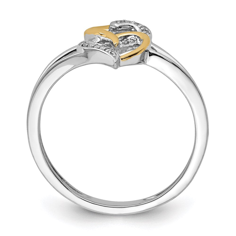 Sterlingsilber Rhodiniert mit 14K Gelbgold Diamant Herz Ring