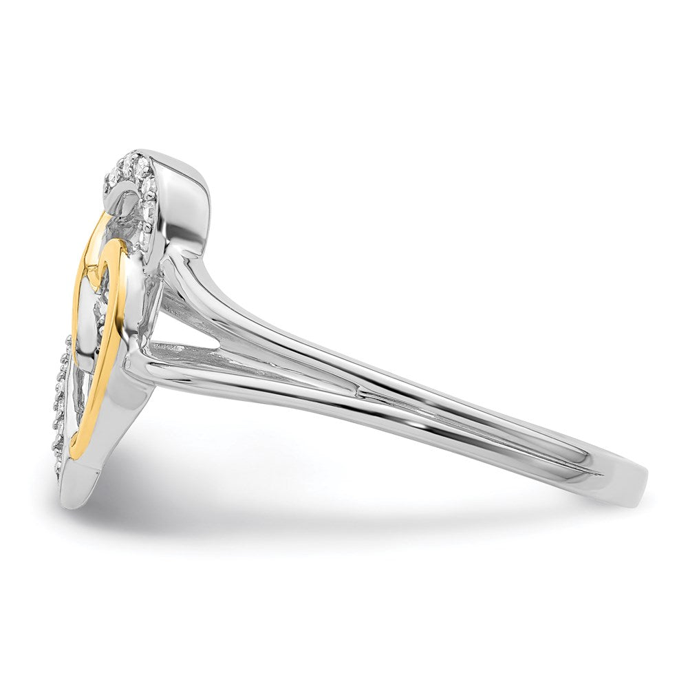 Sterlingsilber Rhodiniert mit 14K Gelbgold Diamant Herz Ring
