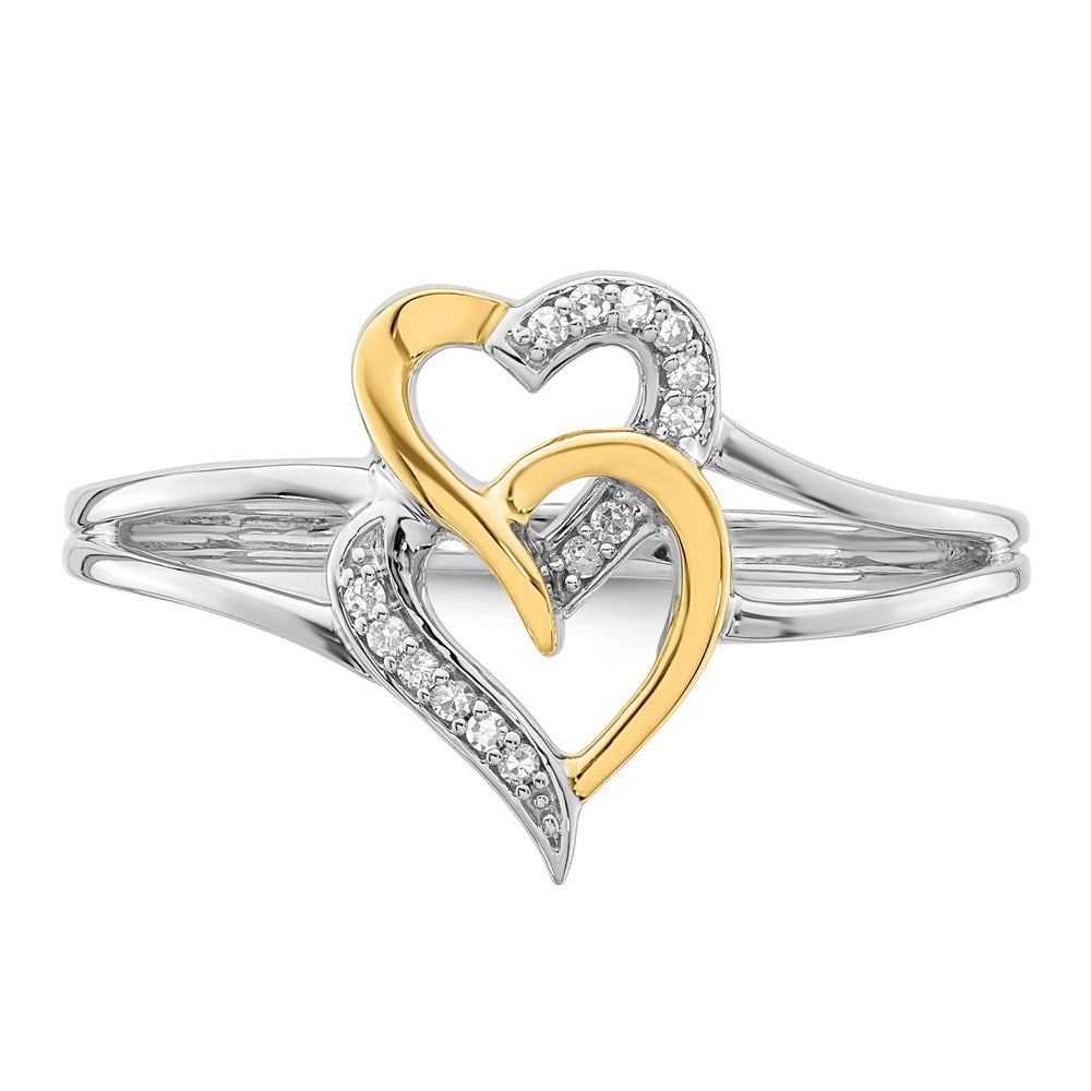 Sterlingsilber Rhodiniert mit 14K Gelbgold Diamant Herz Ring