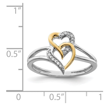 Sterlingsilber Rhodiniert mit 14K Gelbgold Diamant Herz Ring