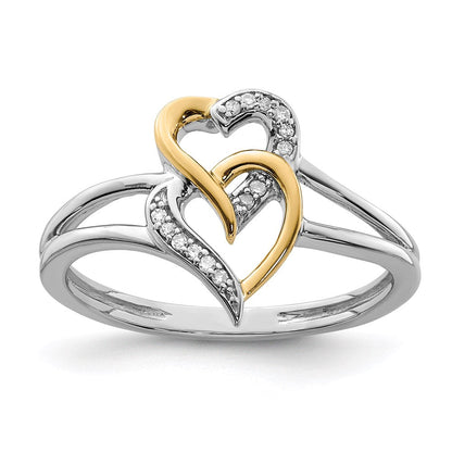 Sterlingsilber Rhodiniert mit 14K Gelbgold Diamant Herz Ring