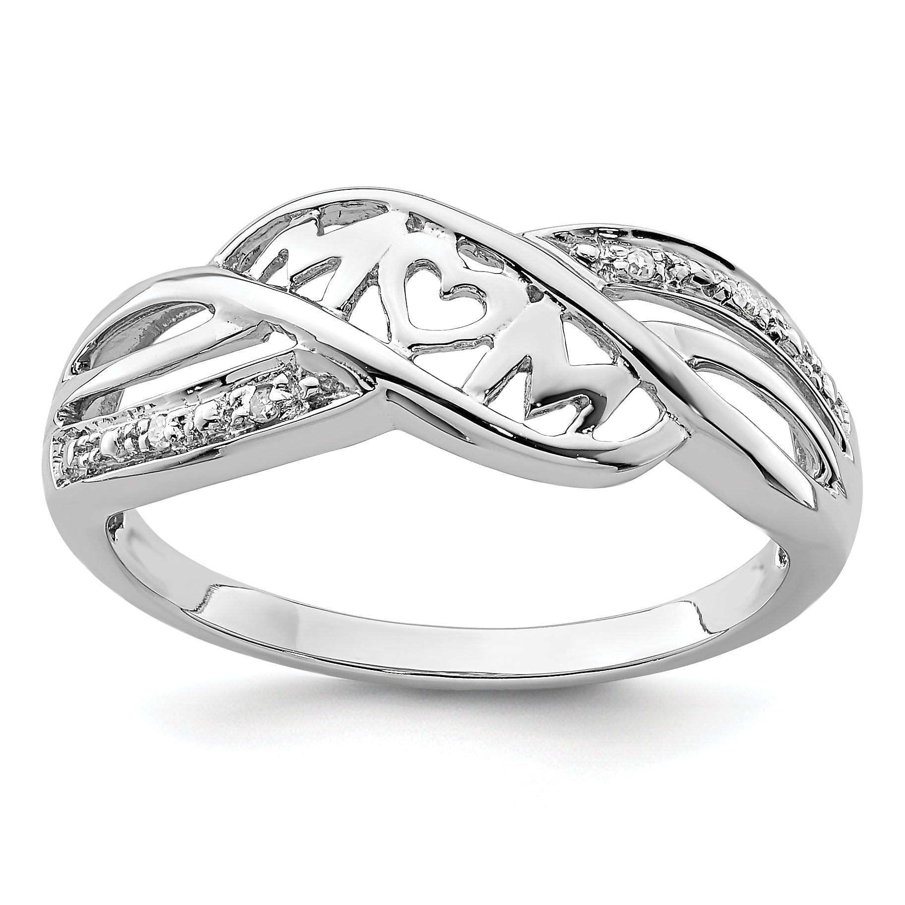 Sterlingsilber Rhodiniert Diamant Herz Mama Ring