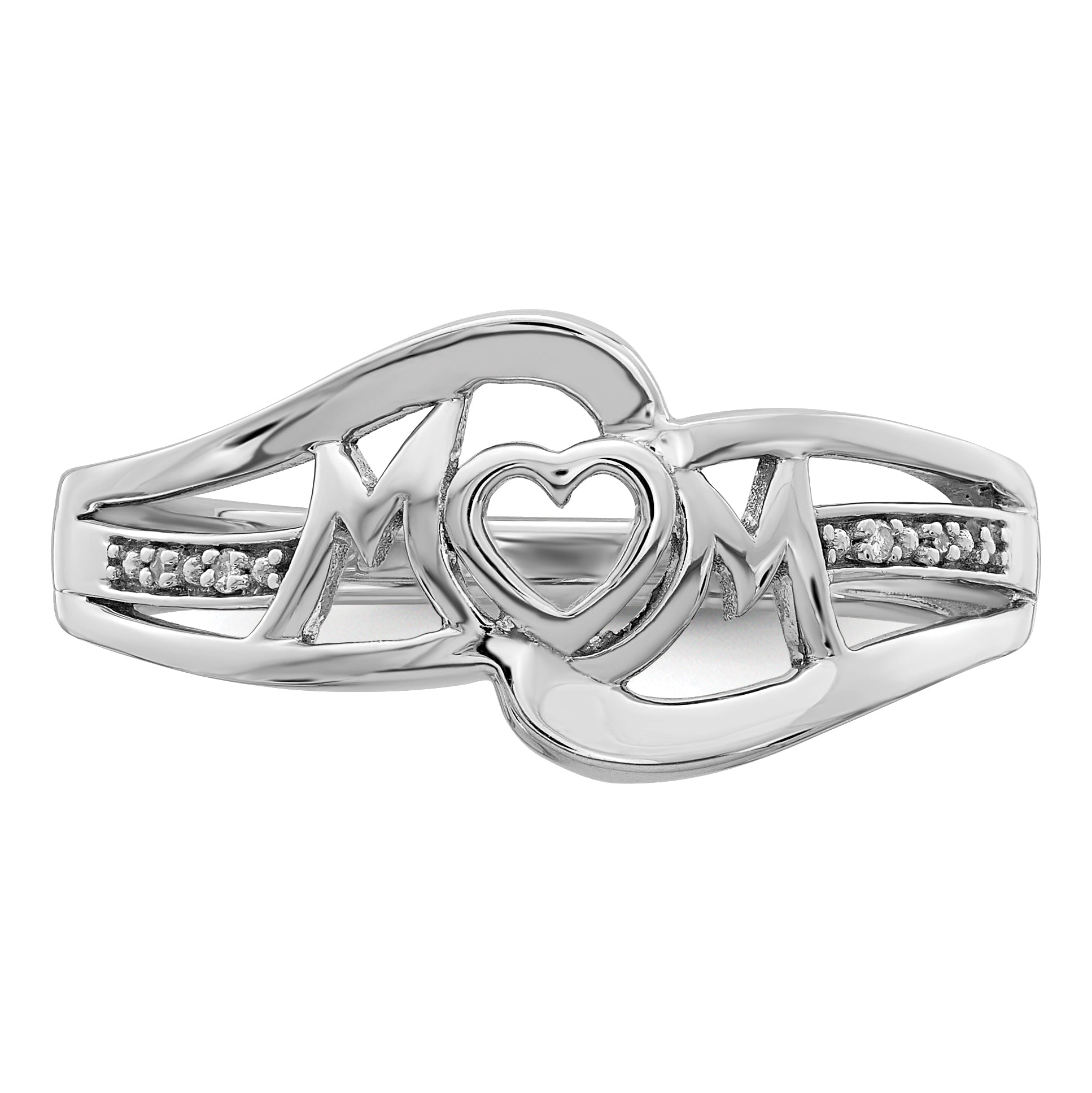 Sterlingsilber Rhodiniert Diamant Herz Mama Ring