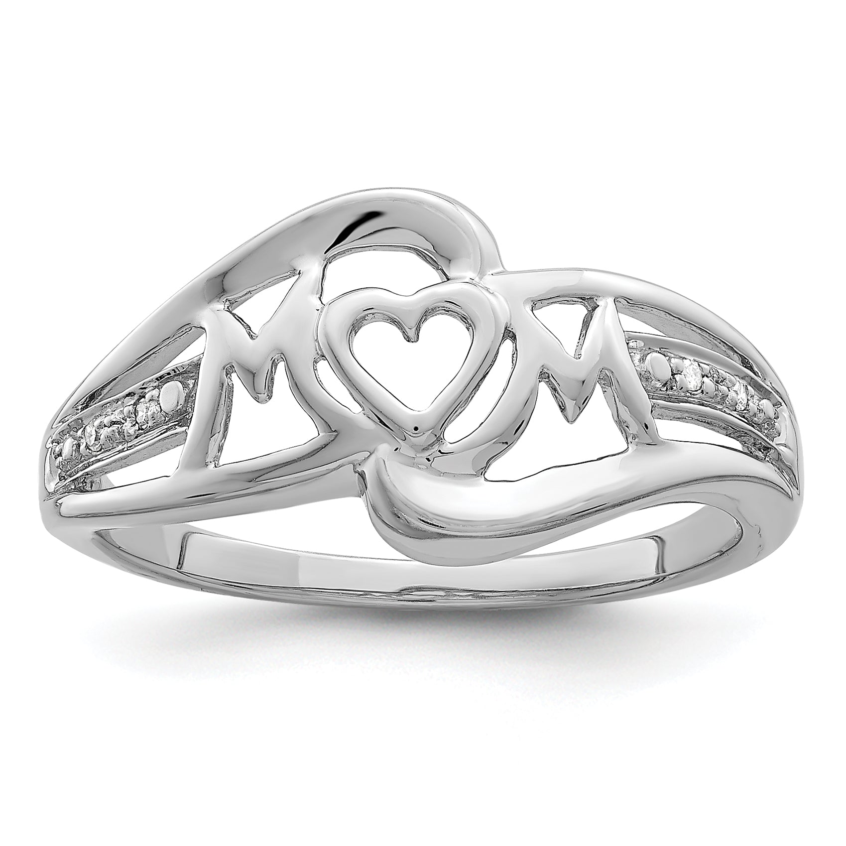 Sterlingsilber Rhodiniert Diamant Herz Mama Ring