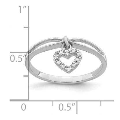 Sterlingsilber Rhodiniert Diamant Herz Hängend Ring
