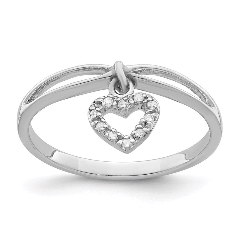 Sterlingsilber Rhodiniert Diamant Herz Hängend Ring