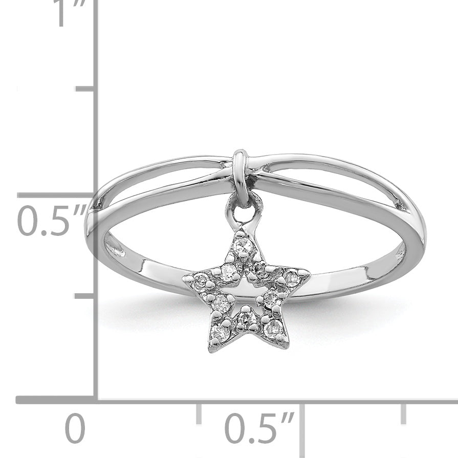 Sterlingsilber Rhodiniert Diamant Stern Hängend Ring