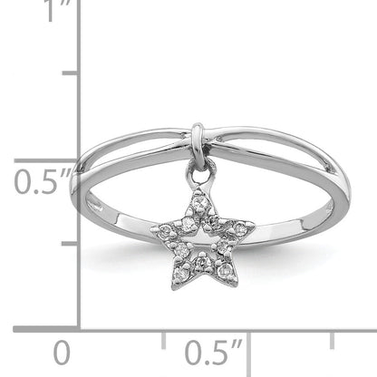 Sterlingsilber Rhodiniert Diamant Stern Hängend Ring