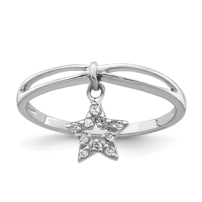 Sterlingsilber Rhodiniert Diamant Stern Hängend Ring
