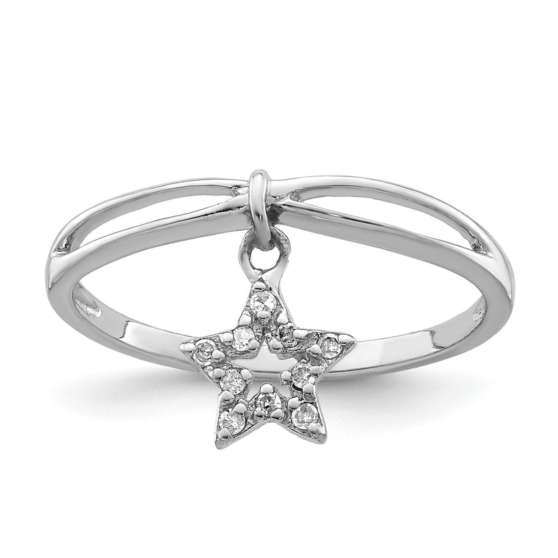 Sterlingsilber Rhodiniert Diamant Stern Hängend Ring