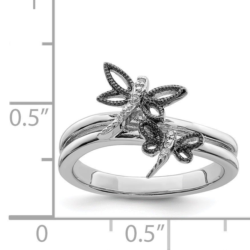 Sterlingsilber Diamant Rhodiniert Libelle Ring