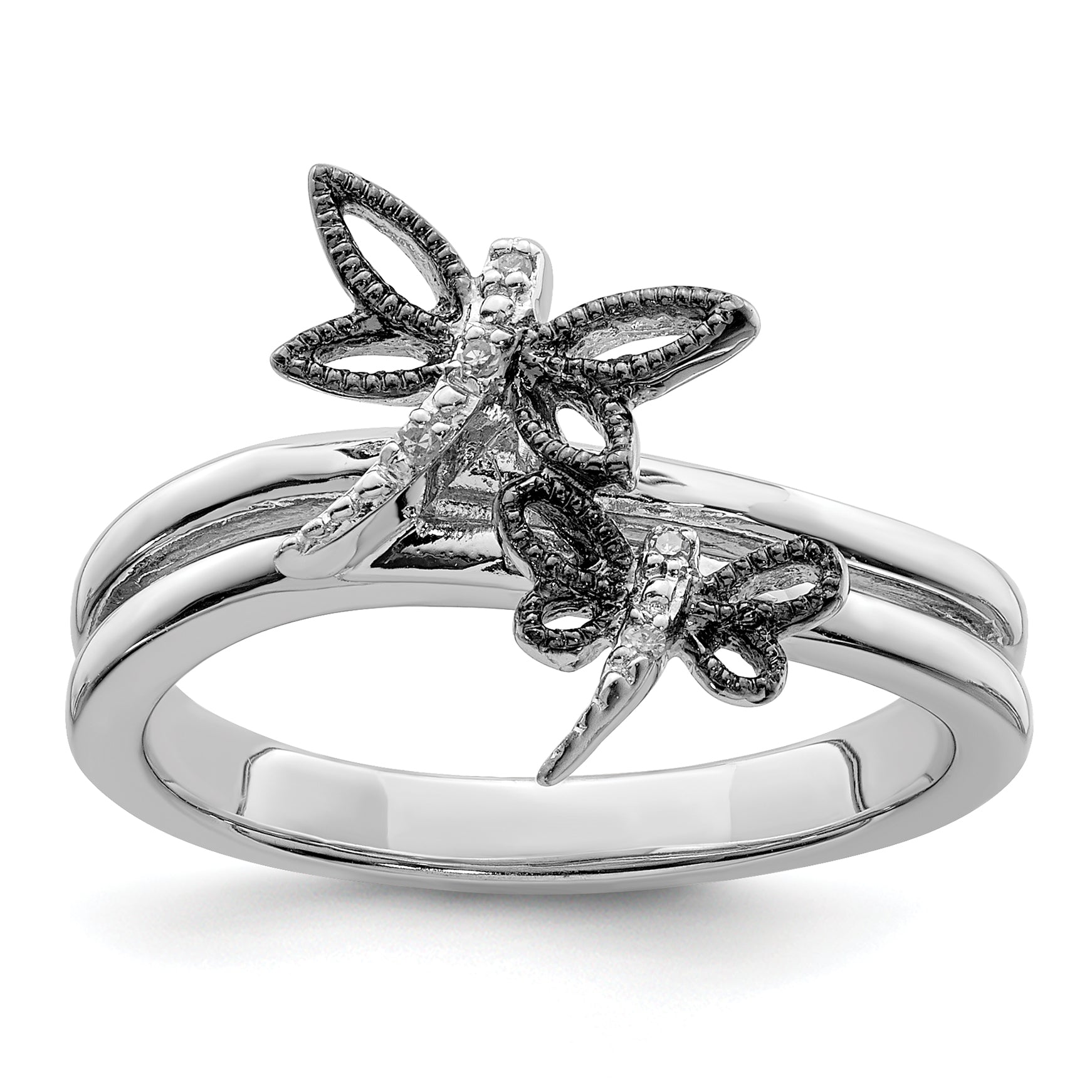 Sterlingsilber Diamant Rhodiniert Libelle Ring