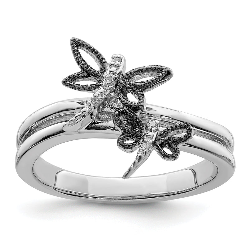 Sterlingsilber Diamant Rhodiniert Libelle Ring