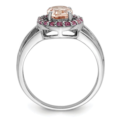 Sterlingsilber Rhodium Morganit & Rosa Saphir Oval Ring