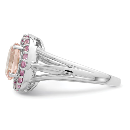 Sterlingsilber Rhodium Morganit & Rosa Saphir Oval Ring
