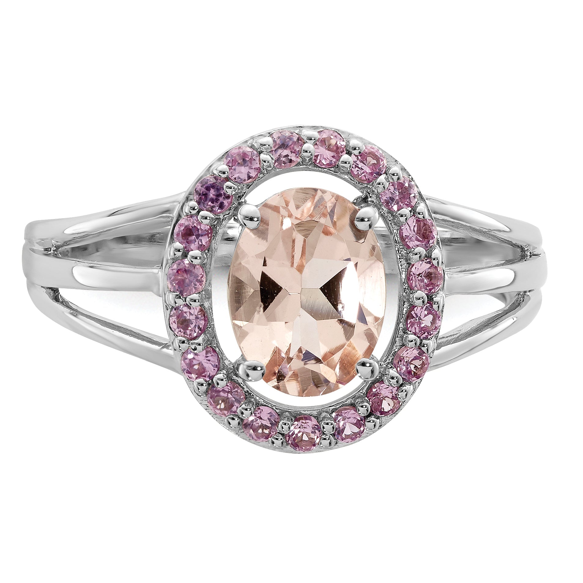Sterlingsilber Rhodium Morganit & Rosa Saphir Oval Ring