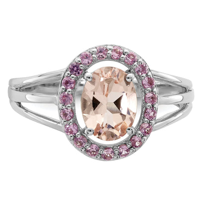 Sterlingsilber Rhodium Morganit & Rosa Saphir Oval Ring