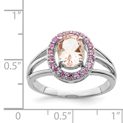Sterlingsilber Rhodium Morganit & Rosa Saphir Oval Ring