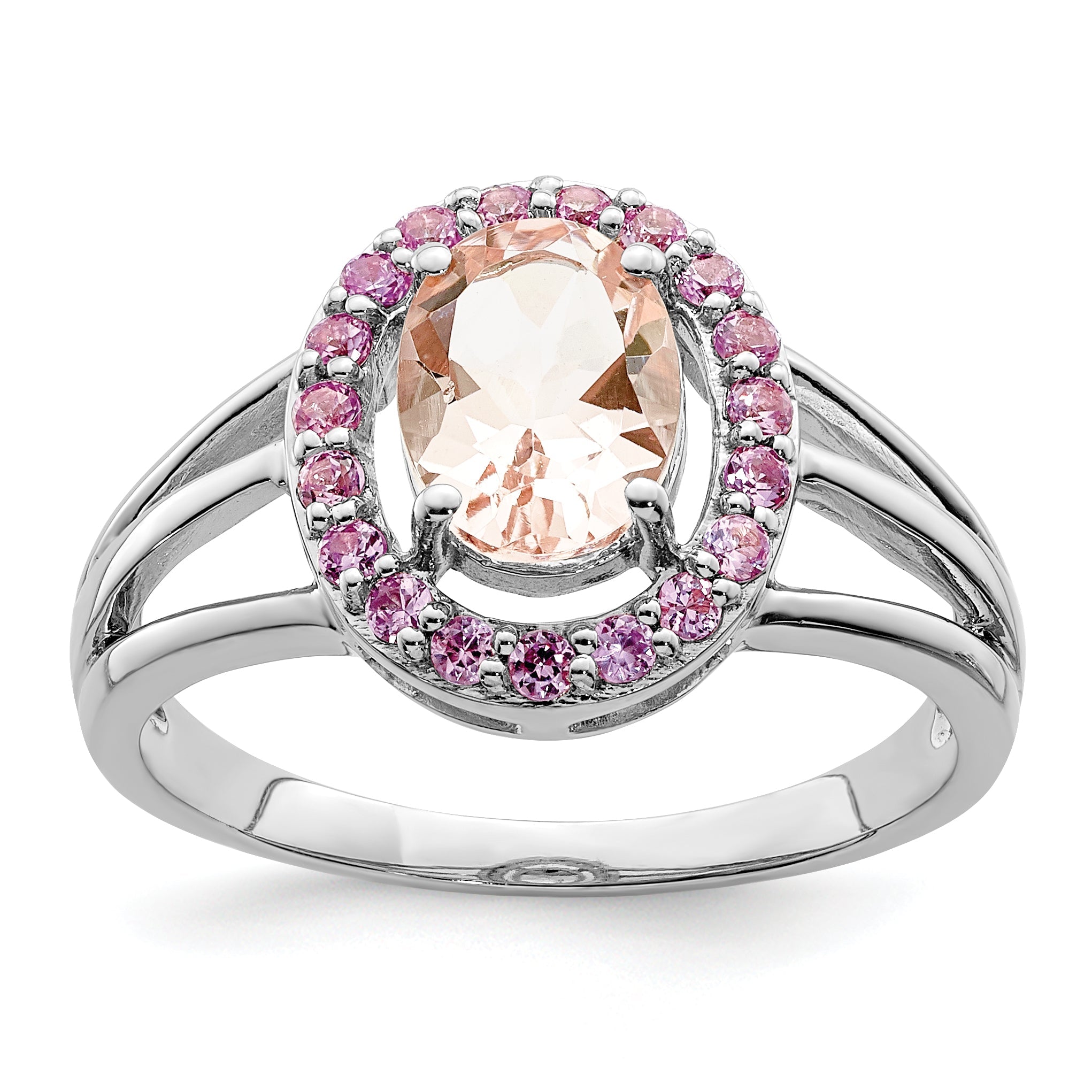 Sterlingsilber Rhodium Morganit & Rosa Saphir Oval Ring
