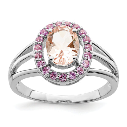 Sterlingsilber Rhodium Morganit & Rosa Saphir Oval Ring