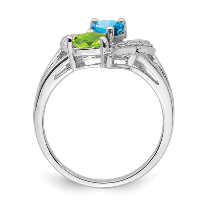 Sterlingsilber Rhodium Blautopas Peridot Diamant Ring