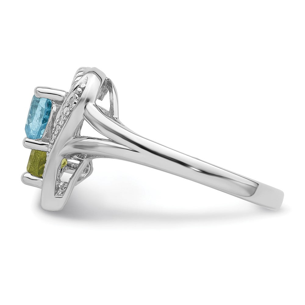 Sterlingsilber Rhodium Blautopas Peridot Diamant Ring
