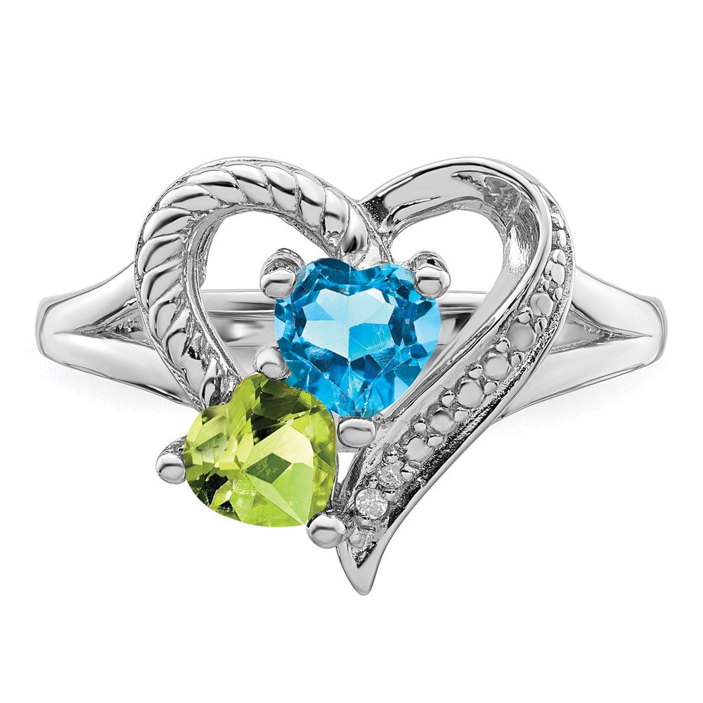 Sterlingsilber Rhodium Blautopas Peridot Diamant Ring