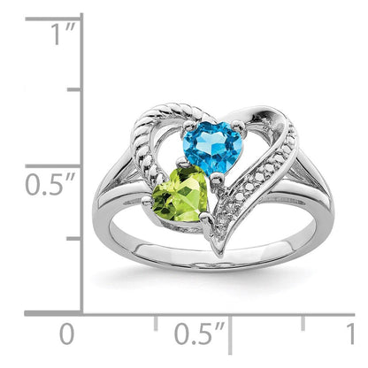 Sterlingsilber Rhodium Blautopas Peridot Diamant Ring
