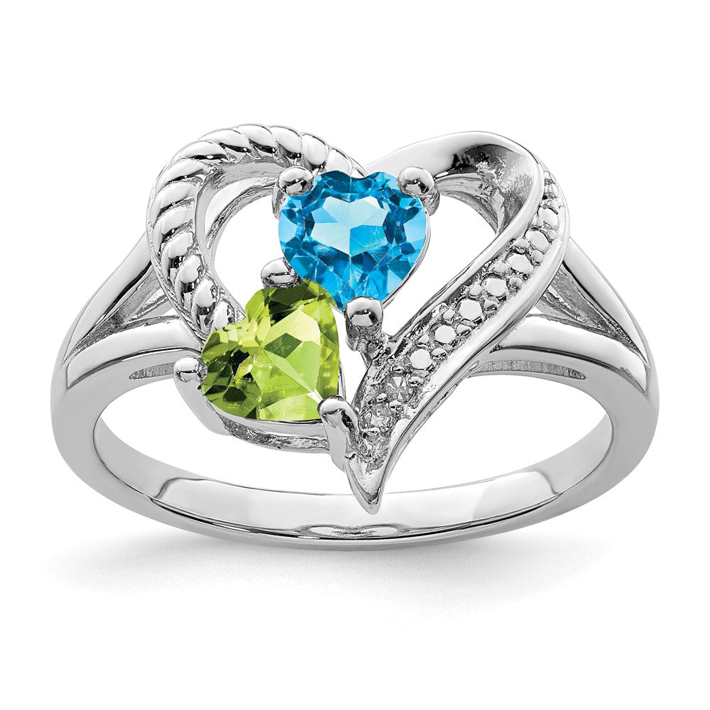 Sterlingsilber Rhodium Blautopas Peridot Diamant Ring